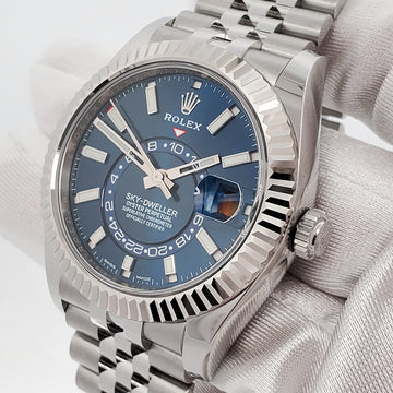 Rolex Sky-Dweller 42mm 326934 Blue Dial White Gold Fluted Bezel Steel Watch 2022 Box Papers