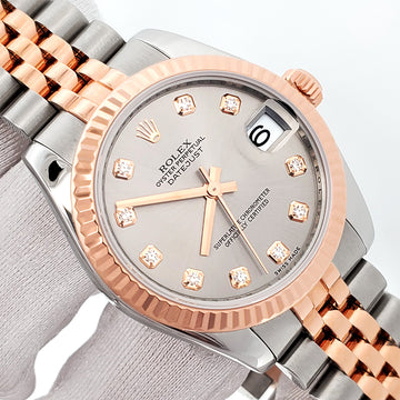 Rolex Datejust Factory Gray Diamond Dial 2-Tone Rose Gold/Steel 31mm Jubilee Watch 178271 Box Papers