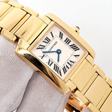 Cartier Tank Francaise Small 20mm 18K Yellow Gold White Roman Dial Ladies Watch 2385 W50002N2