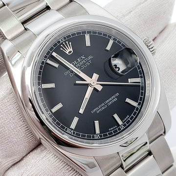 Rolex Datejust Black Index 36mm 116200 Steel Oyster Watch Box Papers