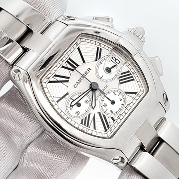 Cartier Roadster XL Chronograph Silver Roman Steel 43mm Watch W62019X6 2618 Box Papers
