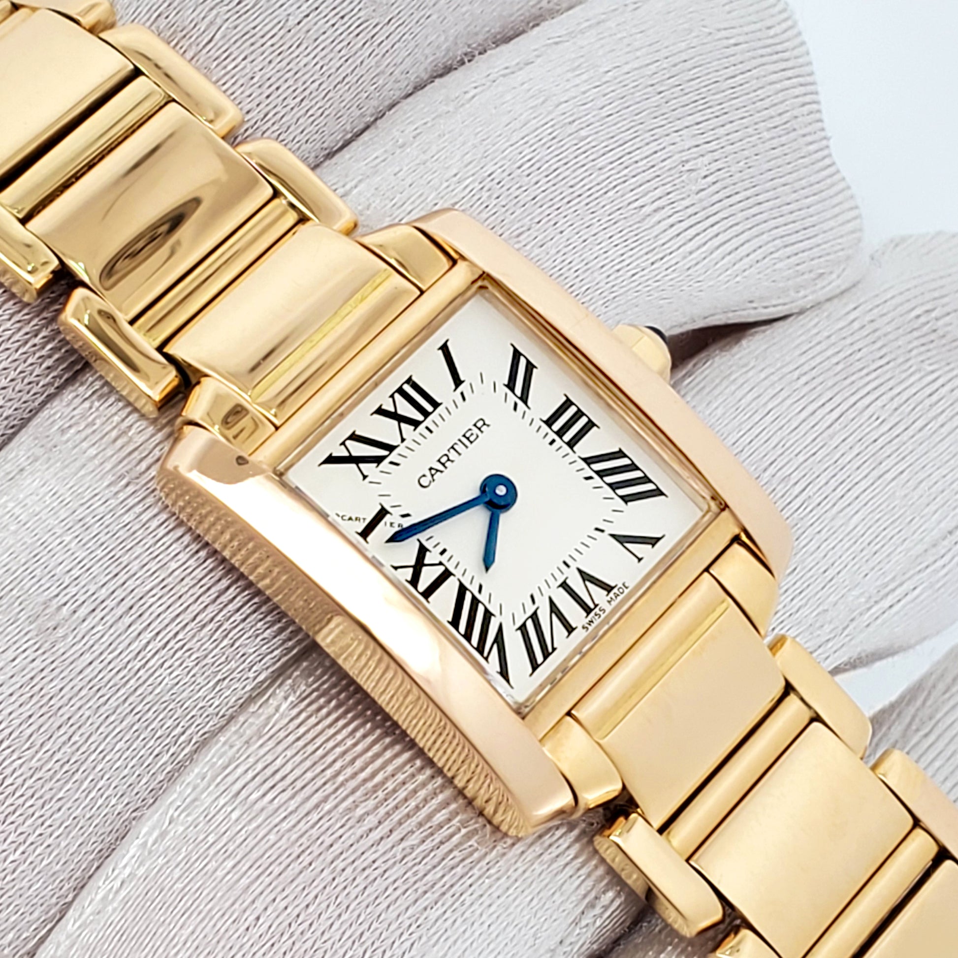 Cartier Tank Francaise Small 20mm Yellow Gold Roman Ladies Watch W50002N2 Box Booklet