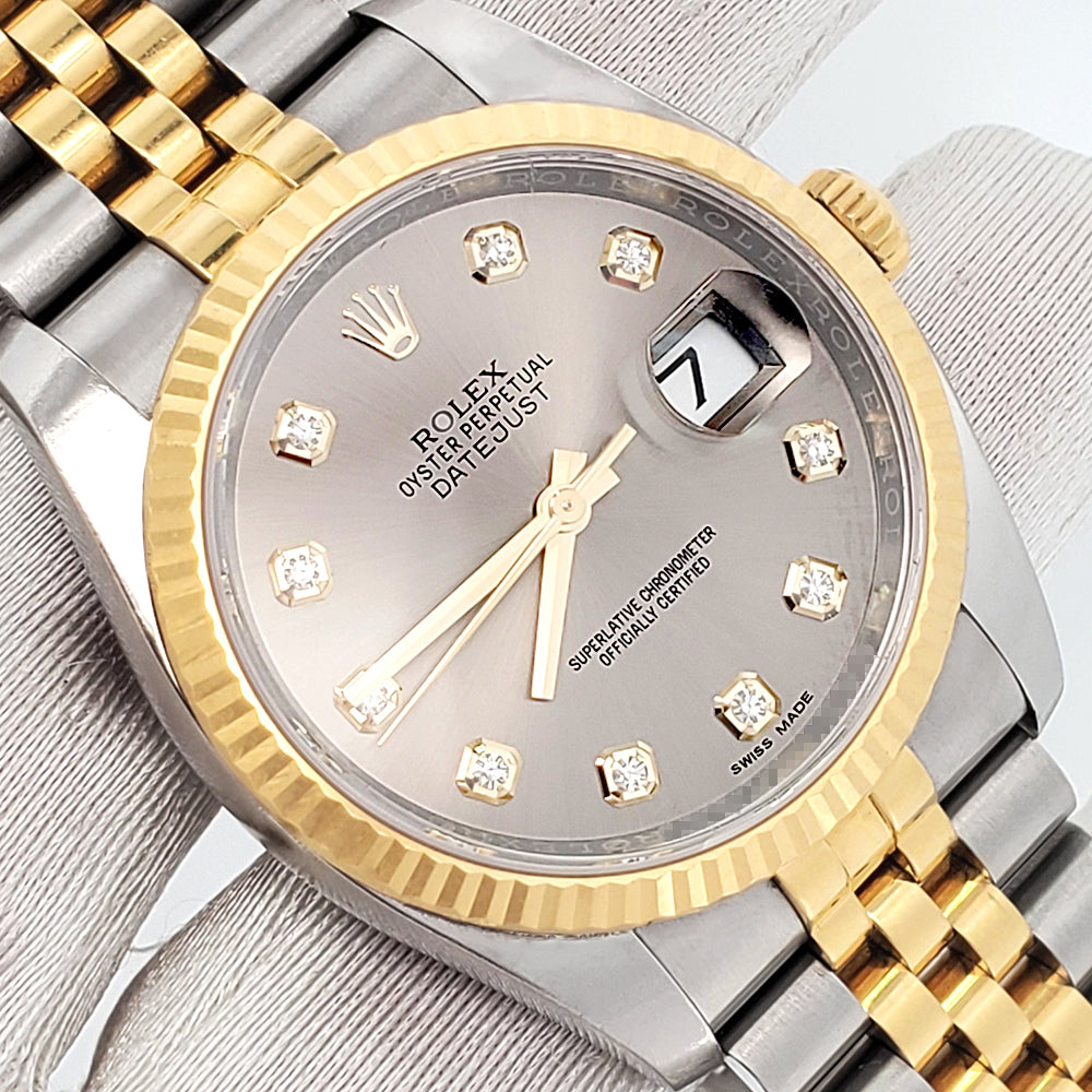 2018 Rolex Datejust 116233 Factory Slate Diamond Dial 2-tone Yellow Gold/Steel Jubilee 36mm Watch Box Papers