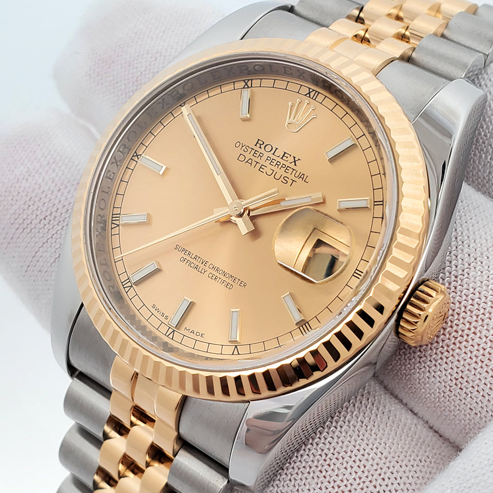 Rolex Datejust 36mm 2-Tone Yellow Gold/Steel Champagne Index Jubilee Watch 116233 Box papers
