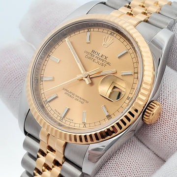 Rolex Datejust 36mm 2-Tone Yellow Gold/Steel Champagne Index Jubilee Watch 116233 Box papers