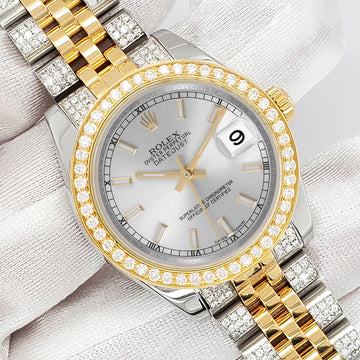 Rolex Datejust 31mm 2-Tone 178273 3.56ct Diamond Bezel/Bracelet Silver Index Dial Watch
