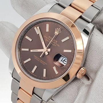 2022 Rolex Datejust 41mm Chocolate Index Rose Gold Steel Oyster Watch 126301 Box Papers