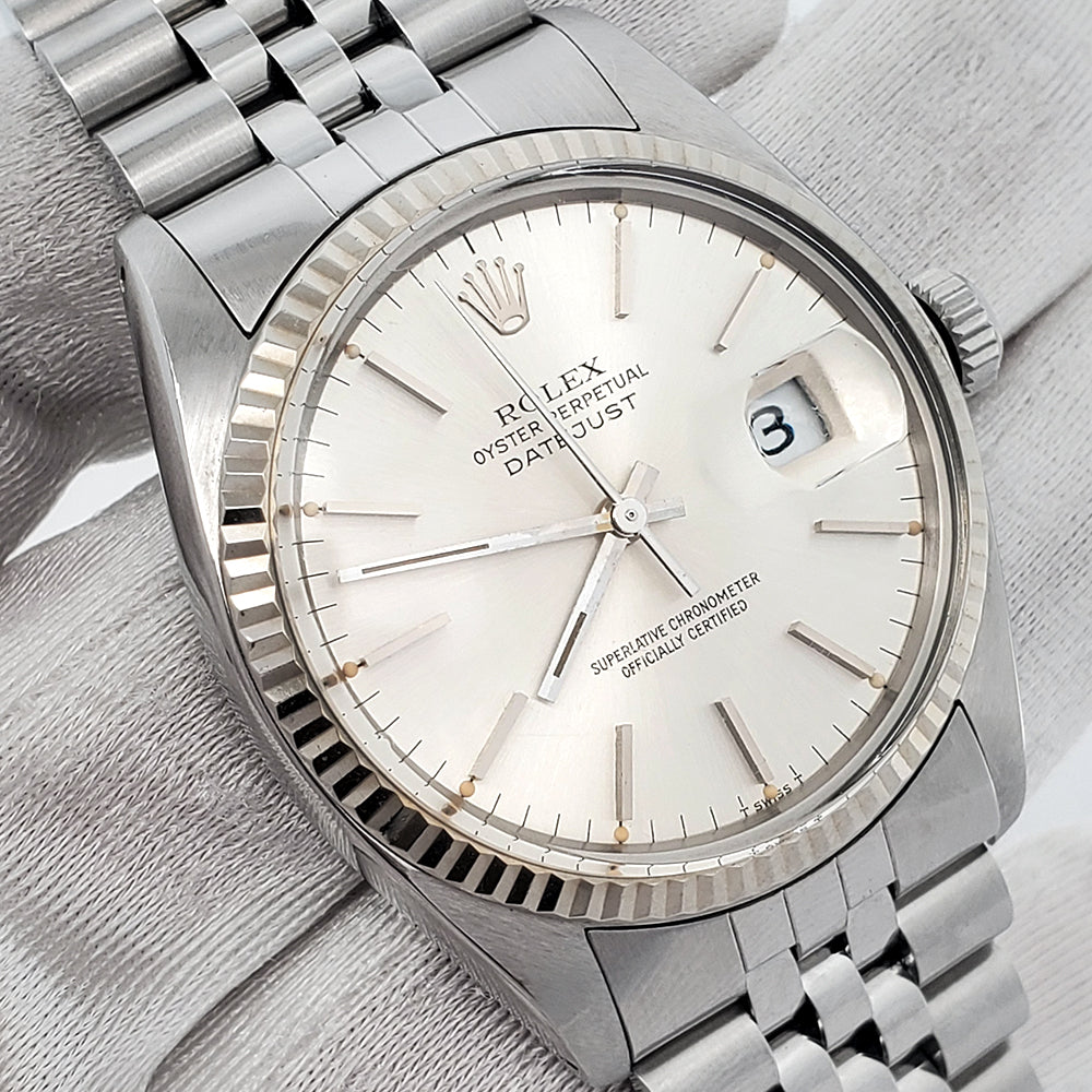 Rolex Datejust 36mm White Gold Fluted Bezel Steel Jubilee Watch 16014