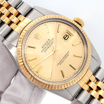 Rolex Datejust Champagne Index Dial Yellow Gold/Steel 36mm Watch 16013 Box/Apr