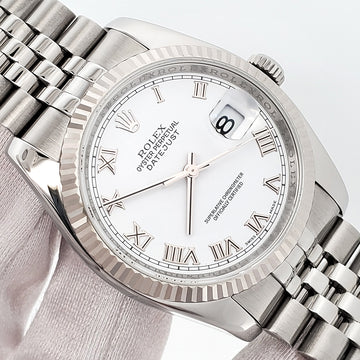 2018 Rolex Datejust 36mm White Roman Dial White Gold Fluted Bezel Steel Jubilee Watch 116234 Papers