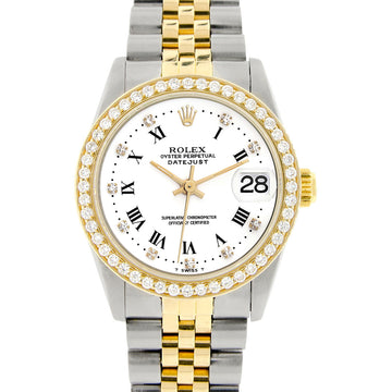 Rolex Datejust 2-tone 31mm 68273 White Diamond Roman Dial Watch With 0.95ct Diamond Bezel