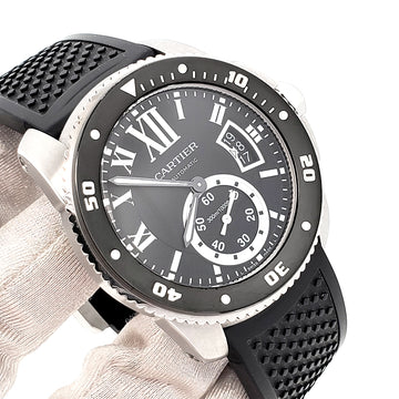 Calibre de Cartier Diver Black Roman Dial 42mm Steel Watch W7100056 3729
