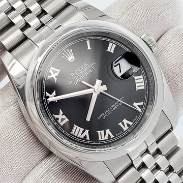 Rolex Datejust 36mm Black Roman Dial Steel Jubilee Watch 116200 Box Papers