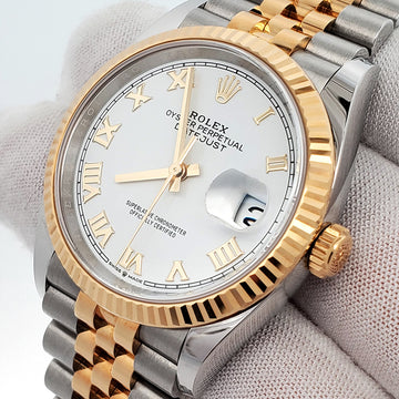 Rolex Datejust 36mm White Roman 2-Tone Yellow Gold/Steel Jubilee Watch 126233 Box Papers