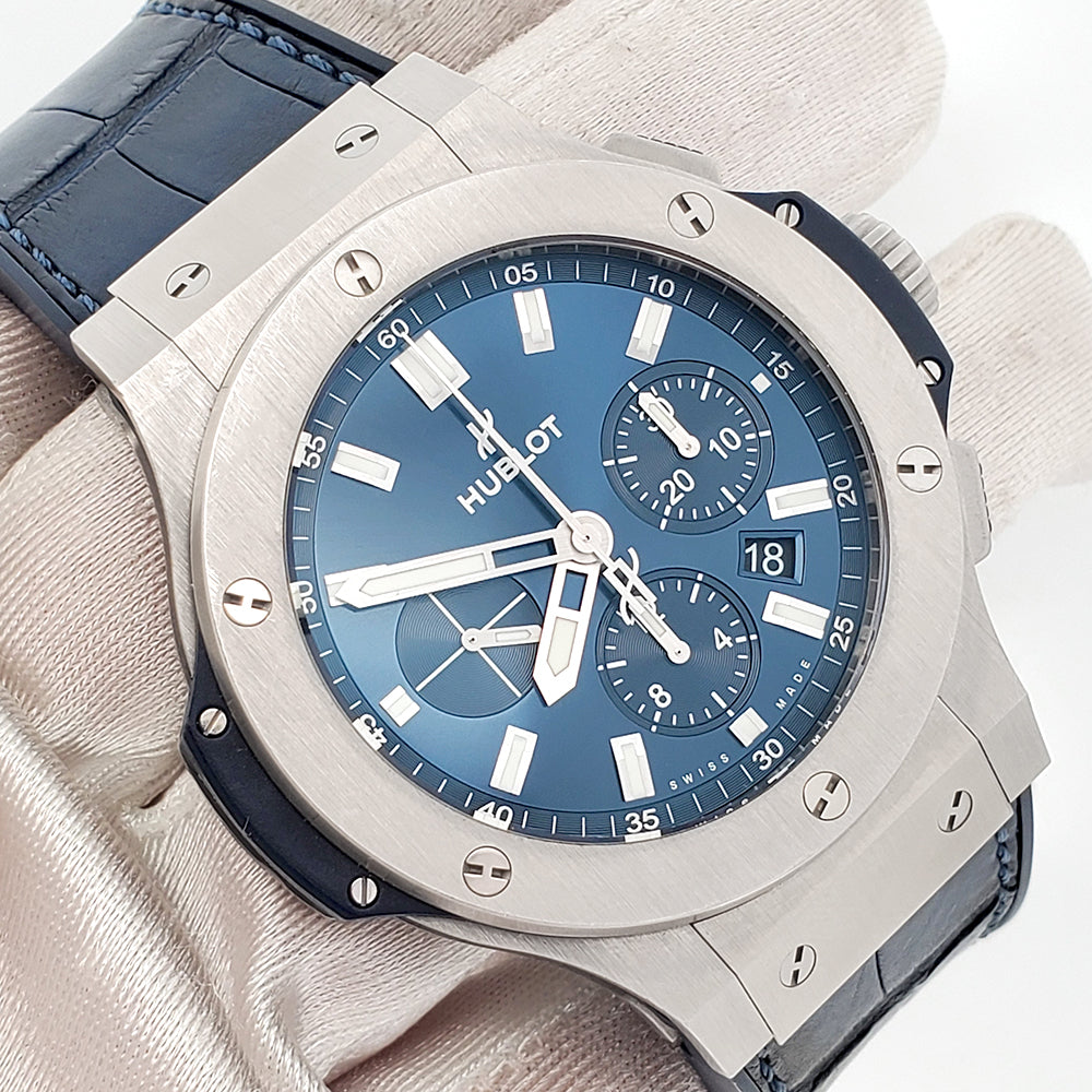 Hublot Big Bang Chronograph 44mm Blue Dial Steel Watch 301.SX.7170.LR Papers