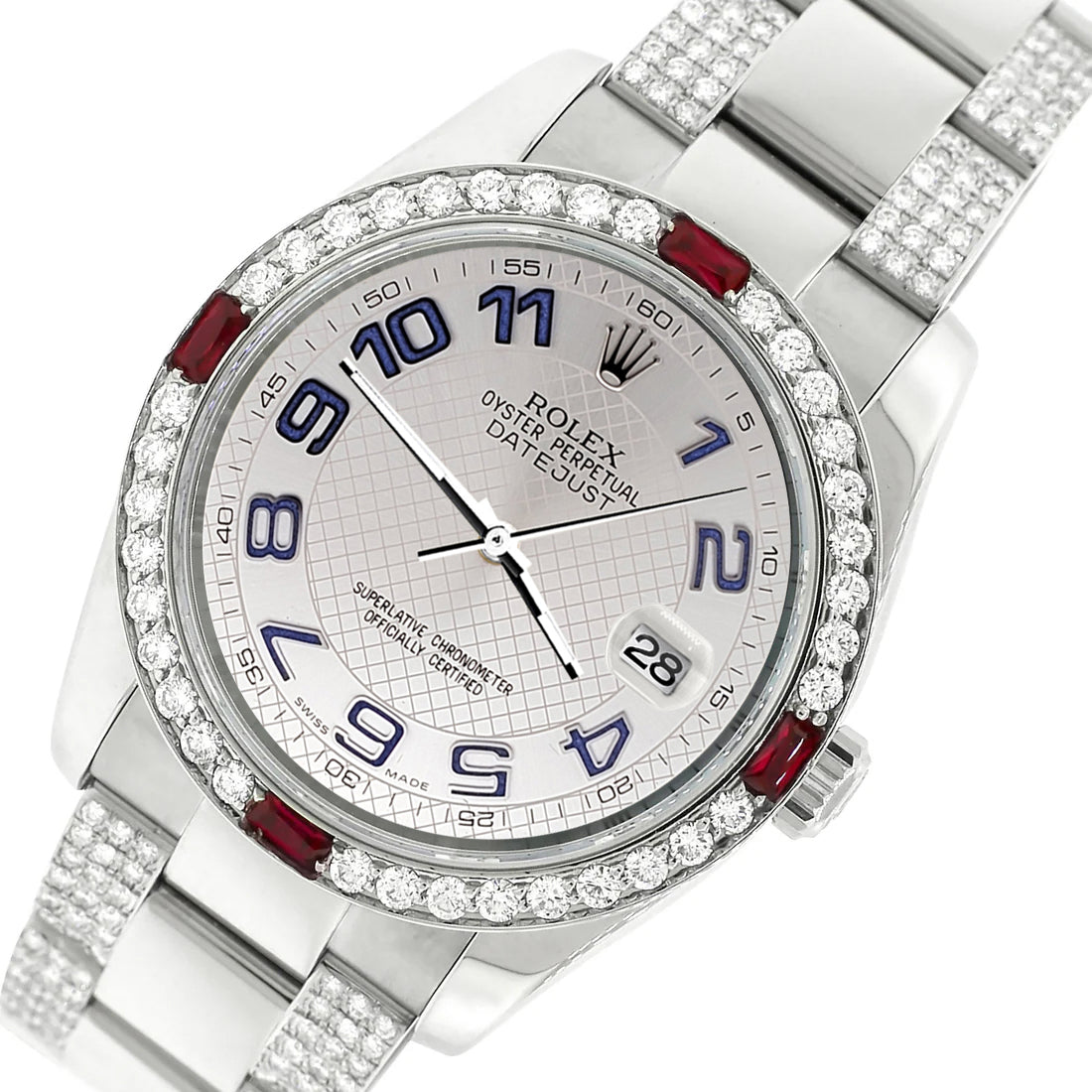 Rolex Datejust 36mm 4.5Ct Diamond Bezel/Bracelet/Silver Decorated Blue Arabic Dial 116200 Steel Watch