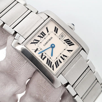Cartier Tank Francaise 25mm White Roman Dial Steel Quartz Watch 2465 W51011Q3