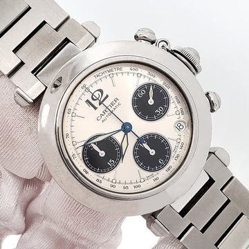 Cartier Pasha C 36mm Silver Panda Dial Chronograph Steel 2412 W31048M7 Watch Papers