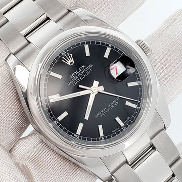 Rolex Datejust 36mm Black Index Dial Steel Oyster Watch 116200 Box Papers