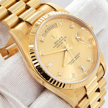 Rolex President Day-Date 36mm 18238 Factory Champagne Diamond Dial Double-Quick Yellow Gold Watch