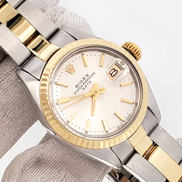 Rolex Date 26mm 2-Tone Yellow Gold/Steel Silver Index Dial Oyster Watch 6917 Papers