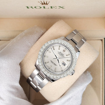 Rolex Datejust 178240 31mm Silver Index 2.25ct Diamond Bezel Steel Watch