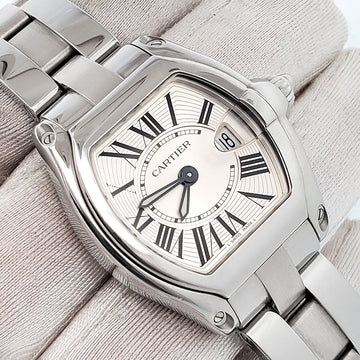Cartier Roadster 30mm Silver Roman Dial Steel Ladies Watch W62016V3 2675