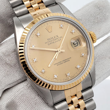 Rolex Datejust 36mm Factory Champagne Diamond Dial Yellow Gold/Steel Watch 16013