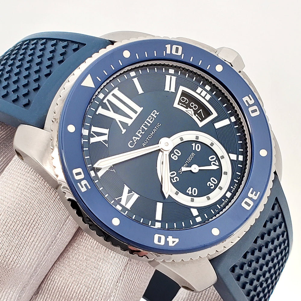 Calibre de Cartier Diver 44mm Blue Bezel/Roman Dial Steel Watch 3729 W7100056