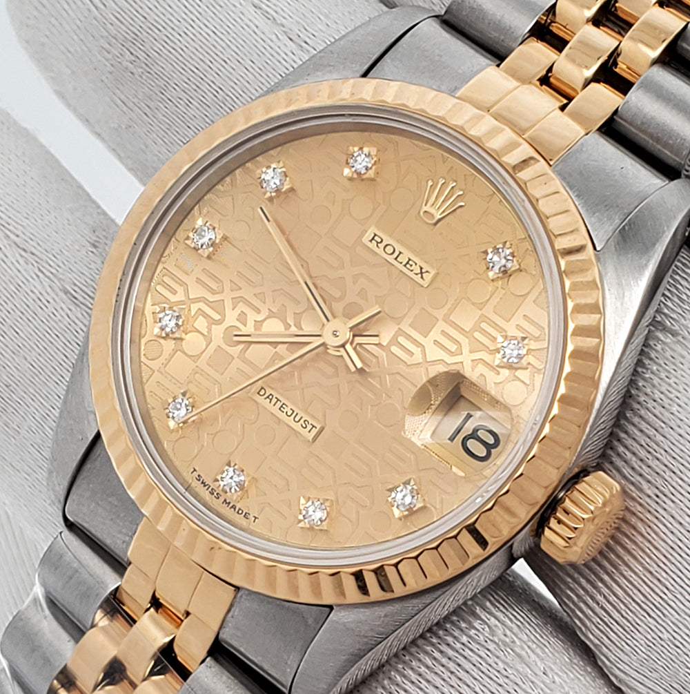 Rolex Datejust 31mm Factory Champagne Jubilee Diamond Dial Yellow Gold Fluted Bezel Watch 68273