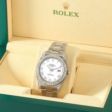 Rolex Datejust 41 126300 4.4CT Diamond Bezel/Lugs/White Roman Dial Steel Watch Box Papers