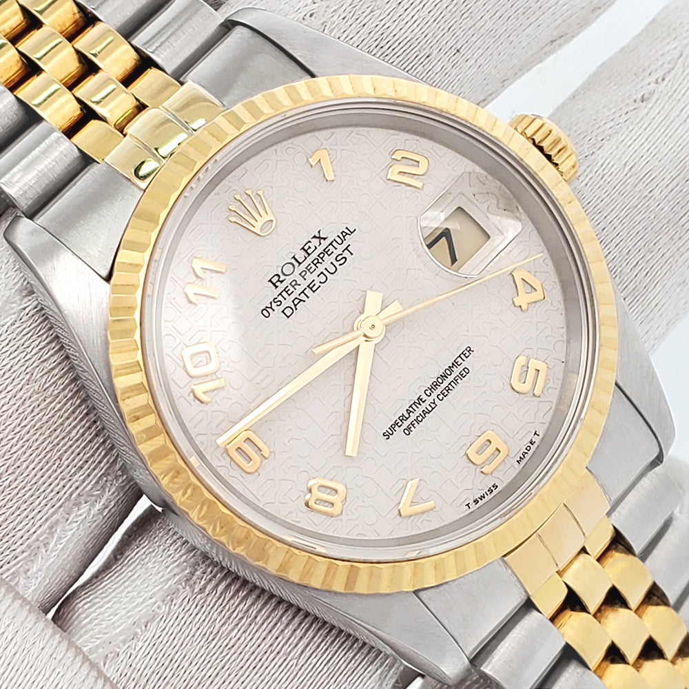 Rolex Datejust 36mm 16233 Cream Jubilee Arabic Dial 2-tone Yellow Gold/Steel Jubilee Watch