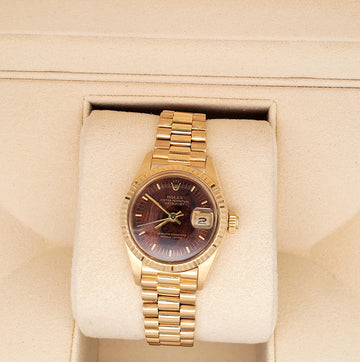 Rolex Datejust President 26mm Factory Wood Dial Yellow Gold Watch 6917