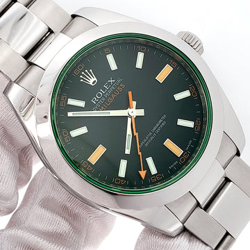 2008 Rolex Milgauss 116400GV Green Crystal Steel 40mm Watch Box/Papers/Tag