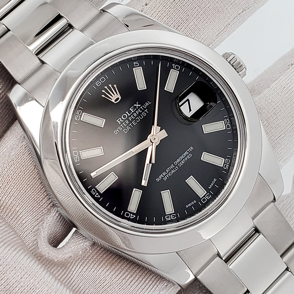 2015 Rolex Datejust II 41mm 116300 Black Index Dial Steel Oyster Watch Box Papers