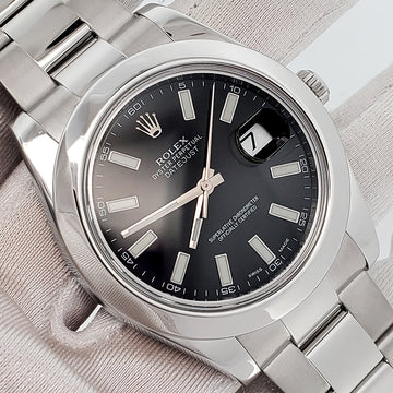 2015 Rolex Datejust II 41mm 116300 Black Index Dial Steel Oyster Watch Box Papers