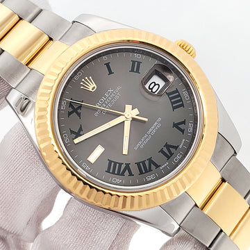 Rolex Datejust II 2-tone Yellow Gold/Steel Wimbledon Roman Dial 41mm Watch 116333 Box Papers