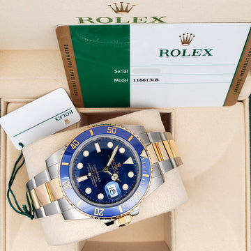 Rolex Submariner 40mm Blue Dial 2-Tone Yellow Gold/Steel Watch 116613LB Box Papers