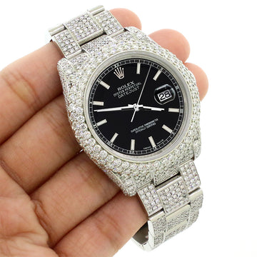 Rolex Datejust 36mm 116200 Pave 16.9CT Diamond Bezel/Case/Bracelet/Black Index Dial Steel Watch Box Papers