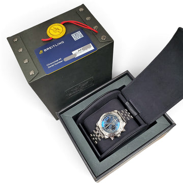 2022 Breitling Japan Limited Edition Chronomat Airbourne Blue Dial Exhibition Back Steel 44mm Watch AB0115 Box/Papers/Tag