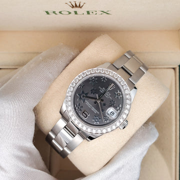 Rolex Datejust 31mm 1.6ct Diamond Bezel/Gray Floral Dial 178240 Watch Box Papers