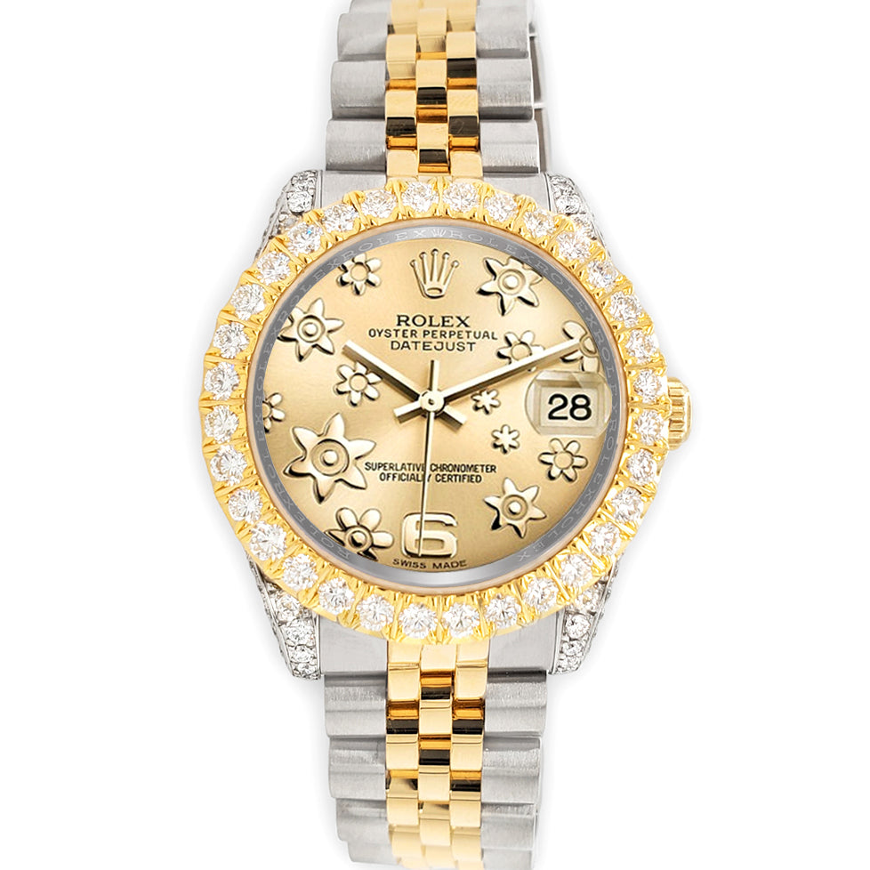 Rolex Datejust 31mm 2-Tone 178273 Champagne Floral Dial 4.4ct Diamond