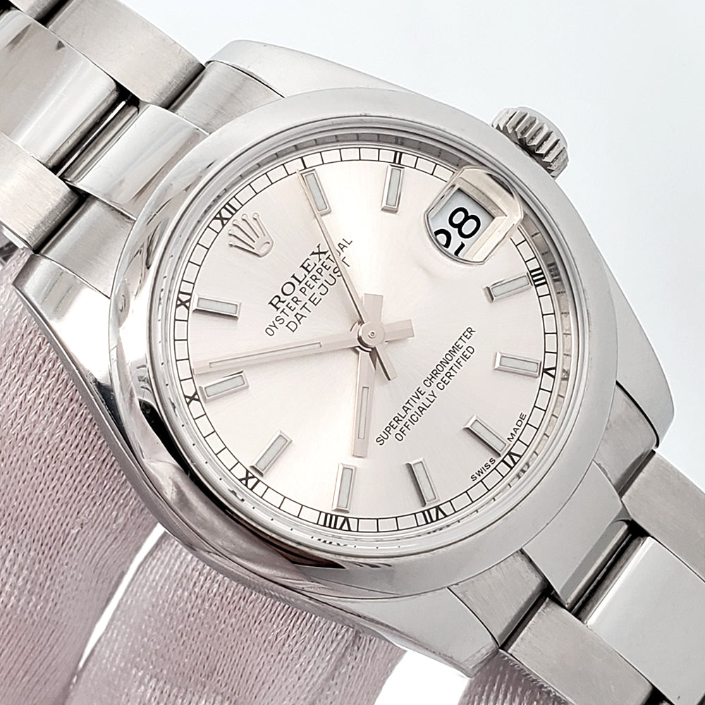 Rolex Datejust 31mm Silver Index Domed Bezel Steel Watch 178240 Papers