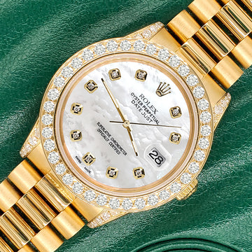 Rolex President Datejust 31mm 2.3CT Diamond Bezel/Lugs/White MOP Dial Yellow Gold Watch