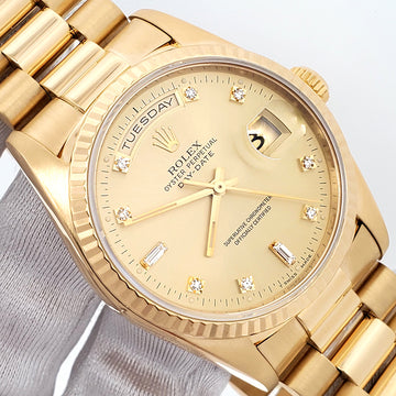 1991 Rolex President Day-Date 36mm Factory Diamond Dial Double-Quick Yellow Gold Watch 18238