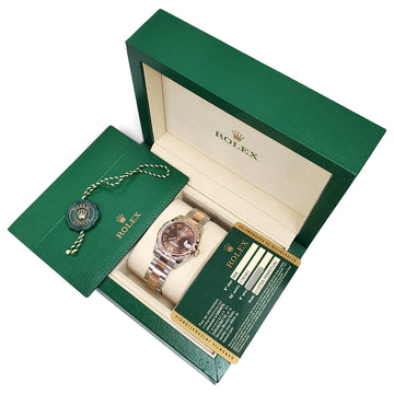 2014 Rolex Datejust Factory Scattered Diamond Bezel Chocolate VI Roman 31mm 2-tone Rose Gold/Steel Watch 178341 Box Papers