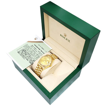 1990 Rolex President Day-Date Champagne Index Yellow Gold 36mm Watch 18238 Box Service/Papers