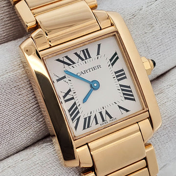 Cartier Tank Francaise Small 20mm White Roman 18K Yellow Gold Ladies Watch 2385