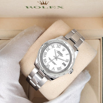 Rolex Datejust Midsize 31mm White Roman Dial Scattered Diamond Bezel Watch 178240