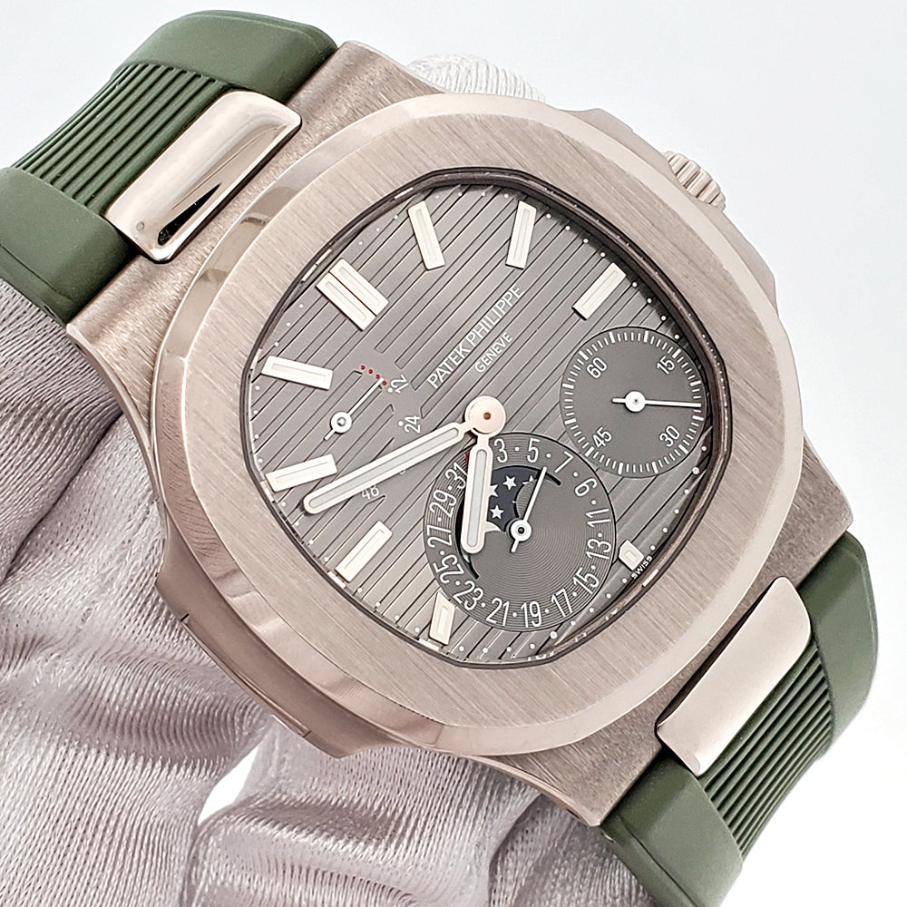 2019 Patek Philippe Nautilus Moon phase 40mm Grey Dial White Gold Watch 5712G-001 Box/Papers/Strap